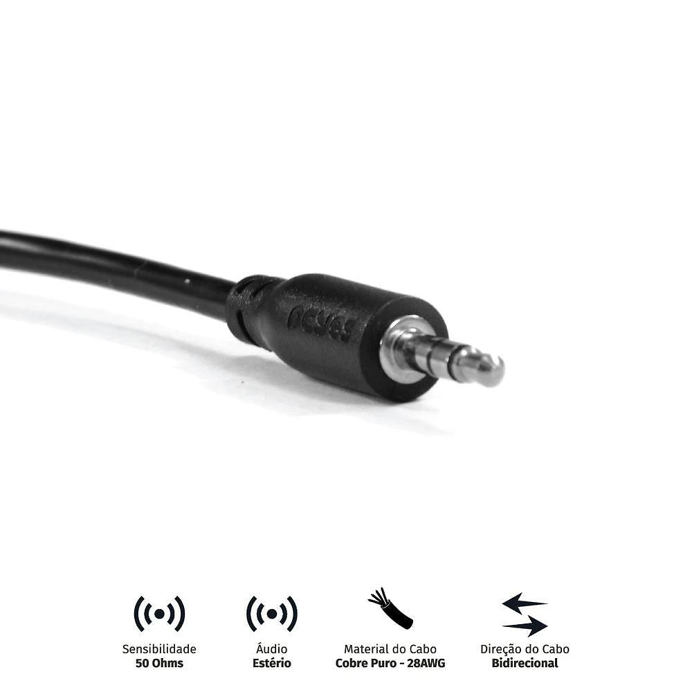 Cabo P2 3.5Mm Macho Para P2 3.5Mm Macho 28Awg Puro Cobre 2 M