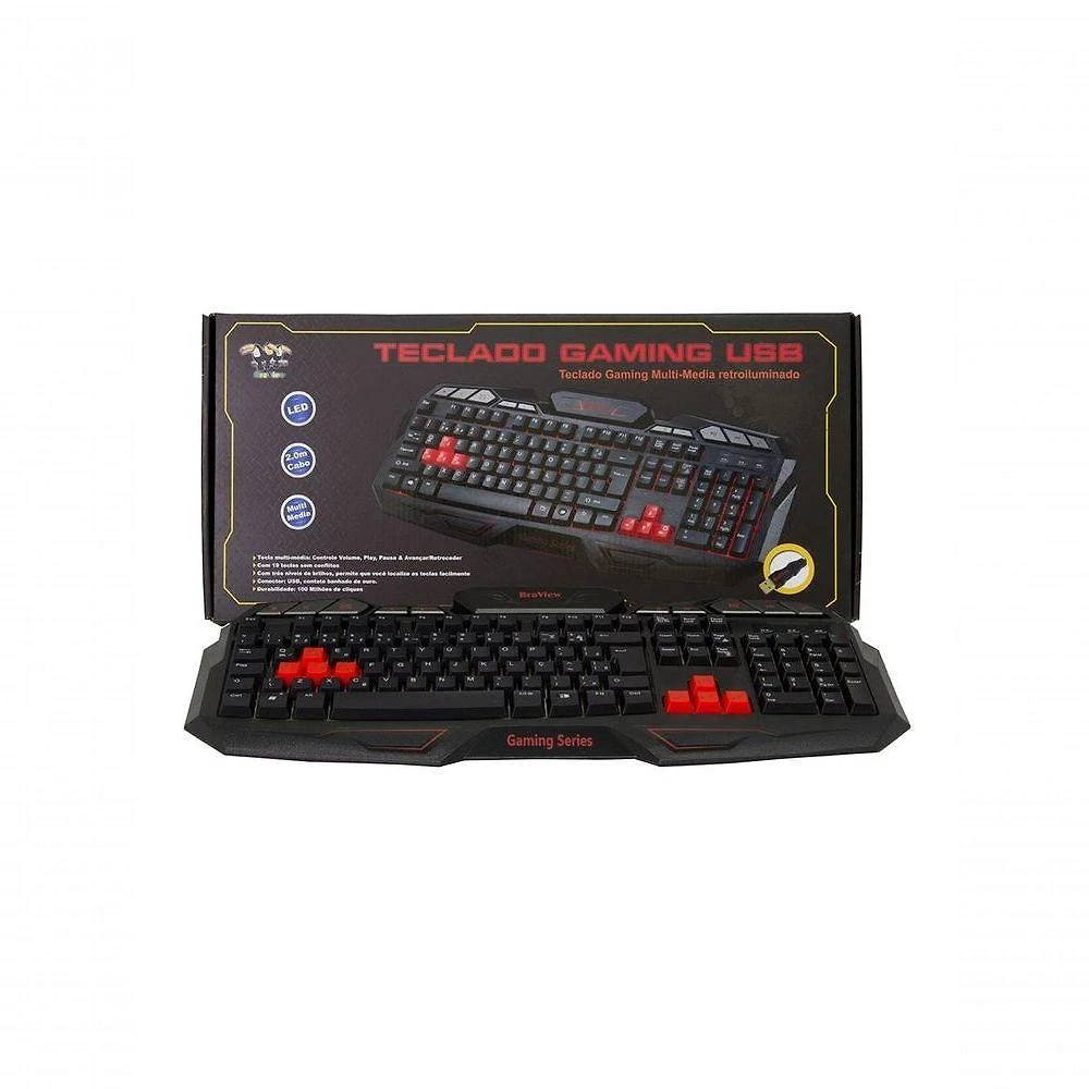 Teclado Gamer Braview TCO-801 Multimídia com Retroiluminação LED e 19 Teclas sem Conflito Verde