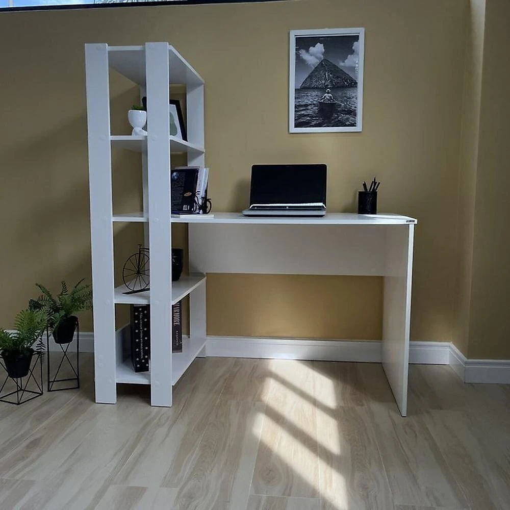 Kit 2 Peças com Escrivaninha Match e Estante para Livros 5 Prateleiras Branco