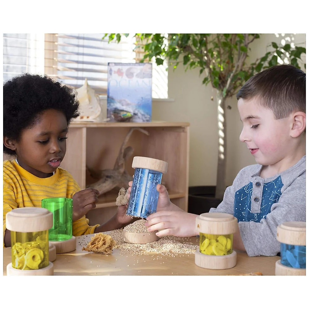 Tubo Sensorial Guidecraft Treasure Tubes Primárias Transparente Multicolorido Observação e Empilhamento G3087 (124 caracteres) Guidecraft Treasure