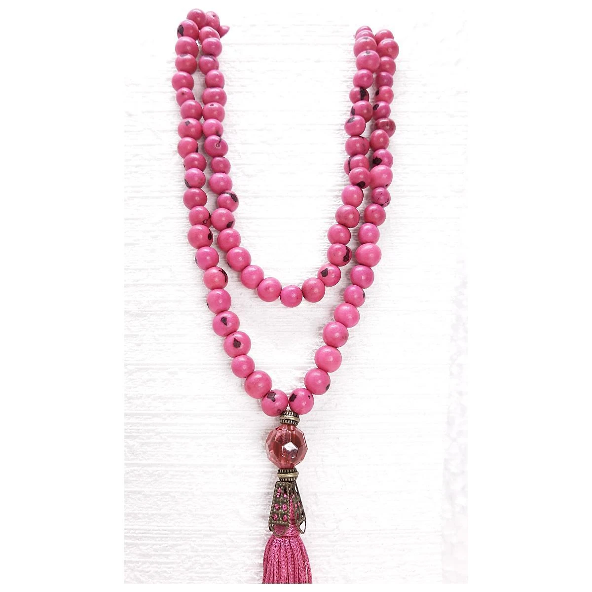 Miniatura Japamala 108 Contas De Sementes De Açai Cor Rosa Pink Hooponopono