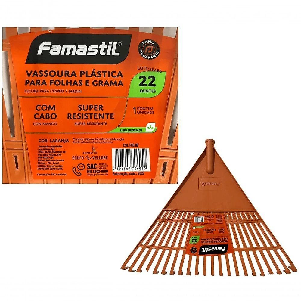Kit 02 Vassoura Rastelo Ancinho Plástico Cabo Famastil = Trapp
