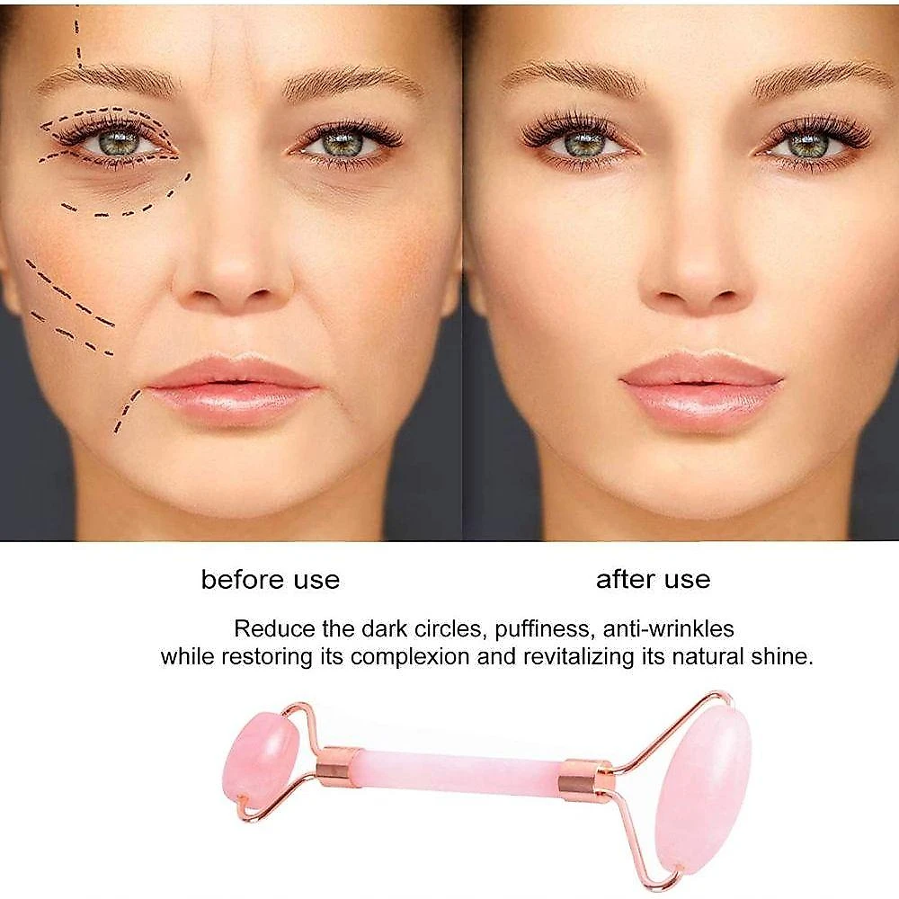 Rolo Massageador Facial Pedra Quartzo Anti Estresse E Anti Rugas Massoterapia Rolo Rosa
