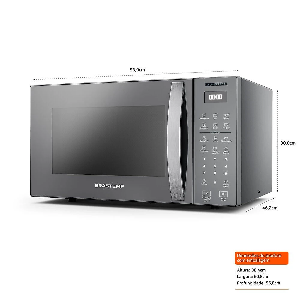 Micro-Ondas Brastemp com Tecnologia Air Fryer Inox 29 Litros - BMC29AR Inox - 110V