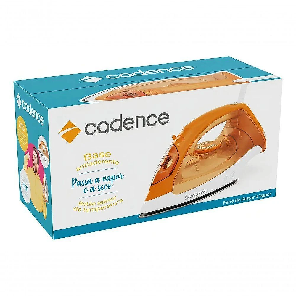 Ferro de Passar a Vapor Cadence IRO210 Base Antiaderente Laranja 220V