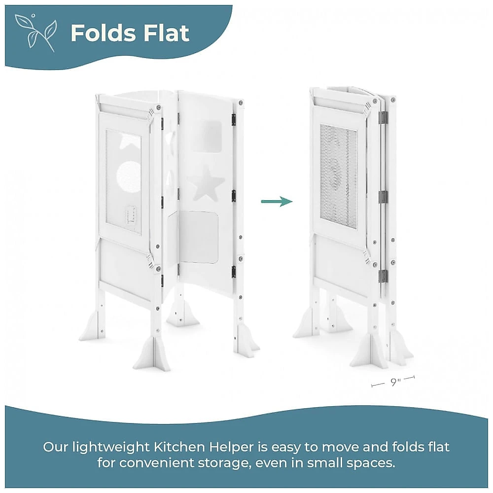 Banqueta Torre de Aprendizagem Dobrável Guidecraft Classic Kitchen Helper Branca Madeira Bétula Altura Ajustável