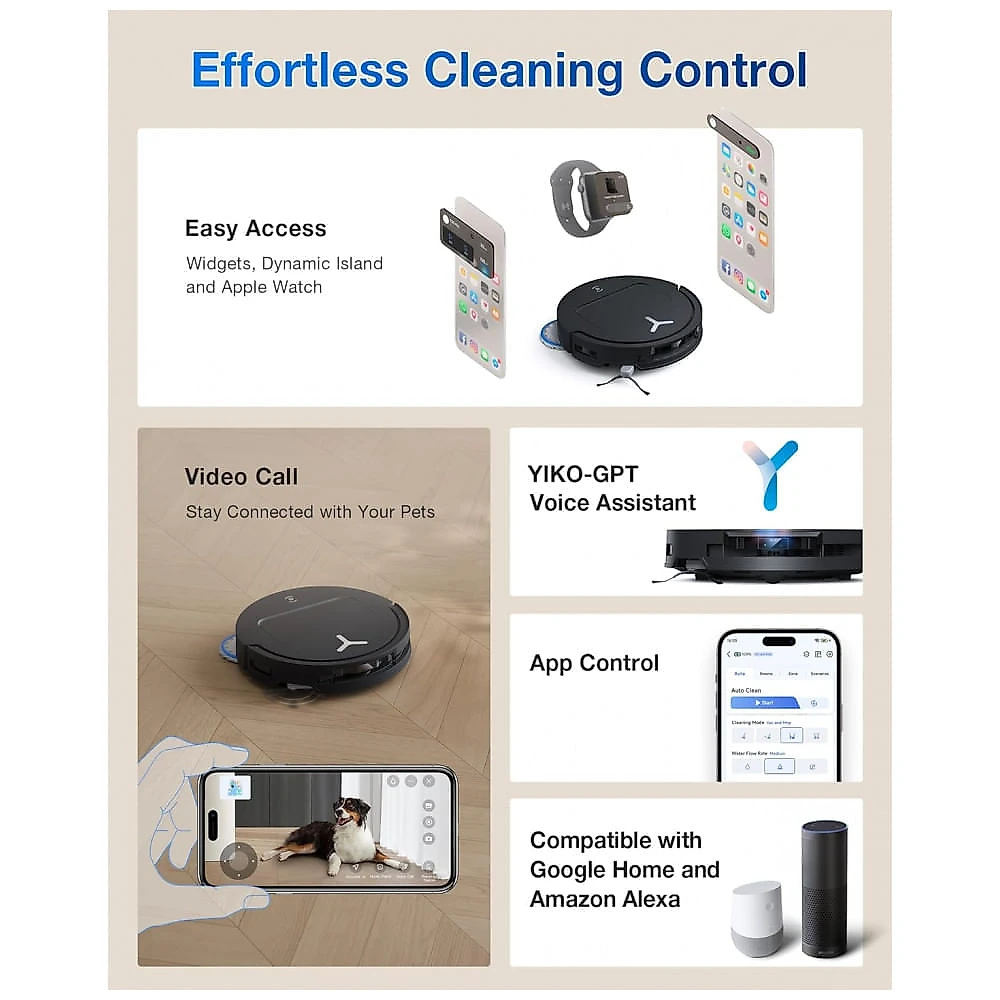 Robô Aspirador e Mop ECOVACS DEEBOT T50 PRO Omni Ultra Slim 8,1cm Sucção 15.000Pa Preto