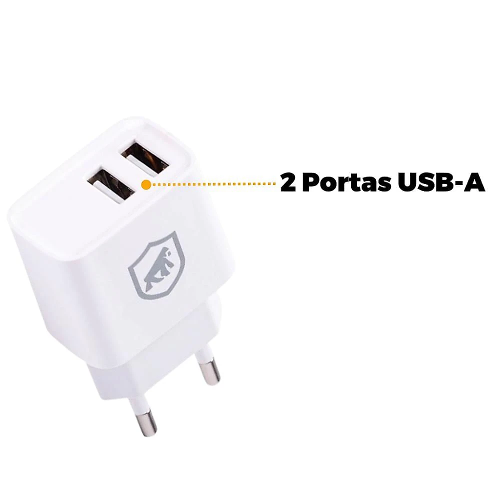 Kit Carregador de Parede Flex USB-A 12W + Cabo Nylon Kevlar Micro USB V8 / USB-A 1,5M - Branco - Gshield