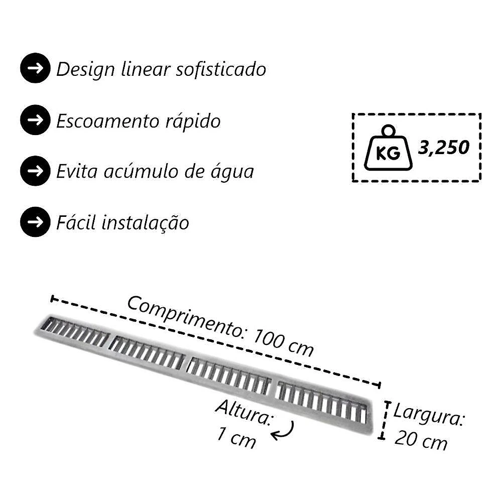 Ralo Grelha Linear 7117GDA Drenagem para Garagem Alumínio Fundido Escovado 20x100cm GDA webcontinental-7908405438042