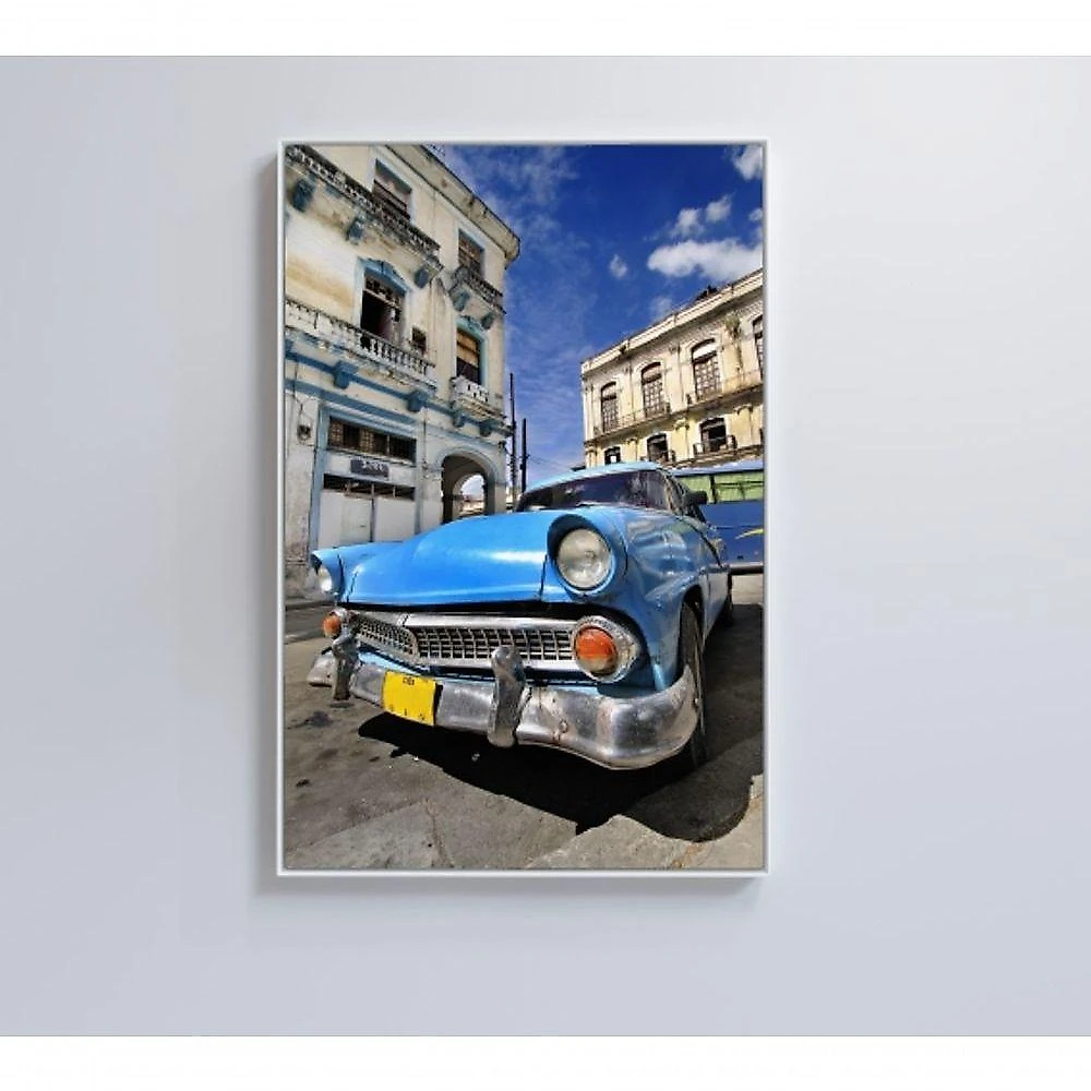 Quadro Carro Clássico Azul 90x60 Cm Vidro Impresso