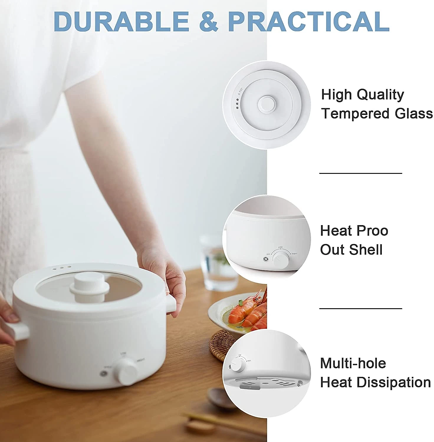 Olayks Panela Elétrica Multifuncional 2L Aço Inoxidável com Co ntrole de Temperatura 110V350W Branca