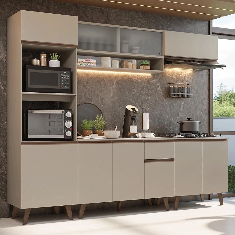 Armário De Cozinha Completa 260 Cm Nice Madesa 02 Crema