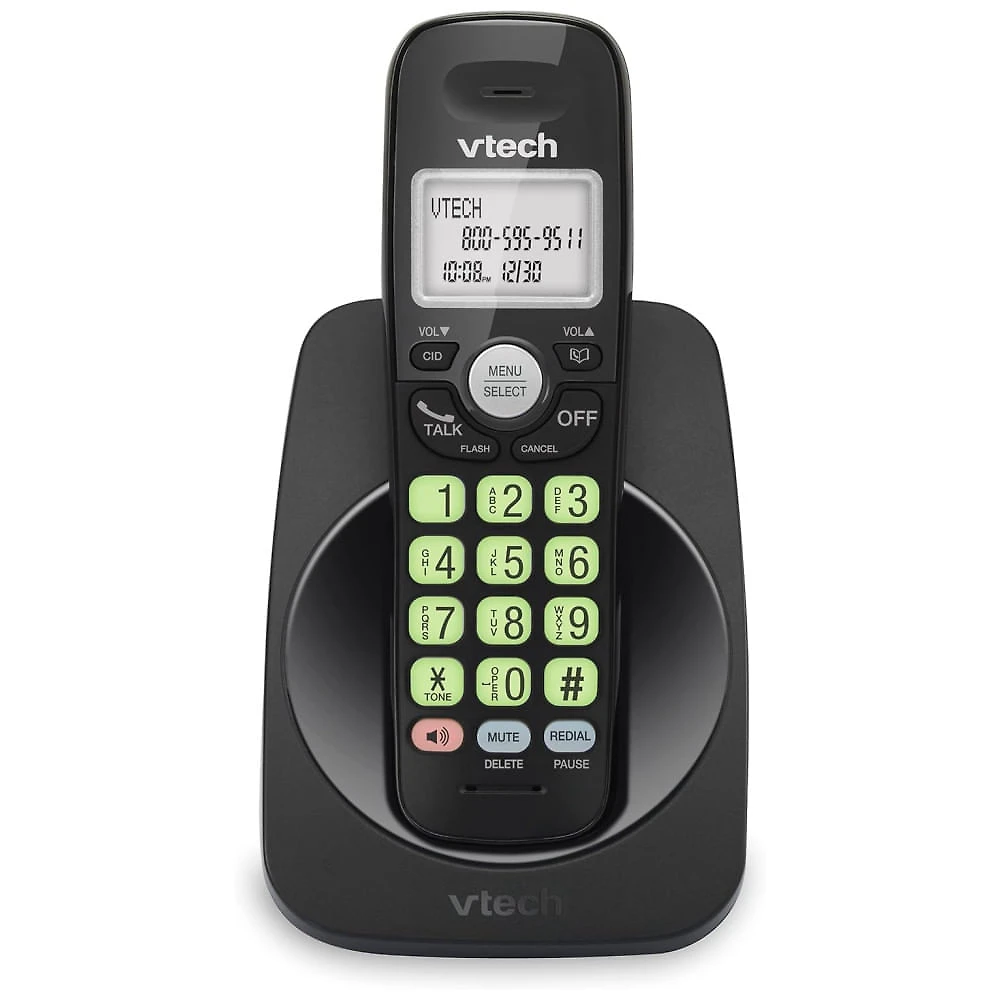 Telefone Sem Fio VTech VG13111 DECT 6.0 com Bluetooth, Display Azul e Branco, Botões Grandes, Viva-Voz Full Duplex e Identificador de Chamadas - Preto