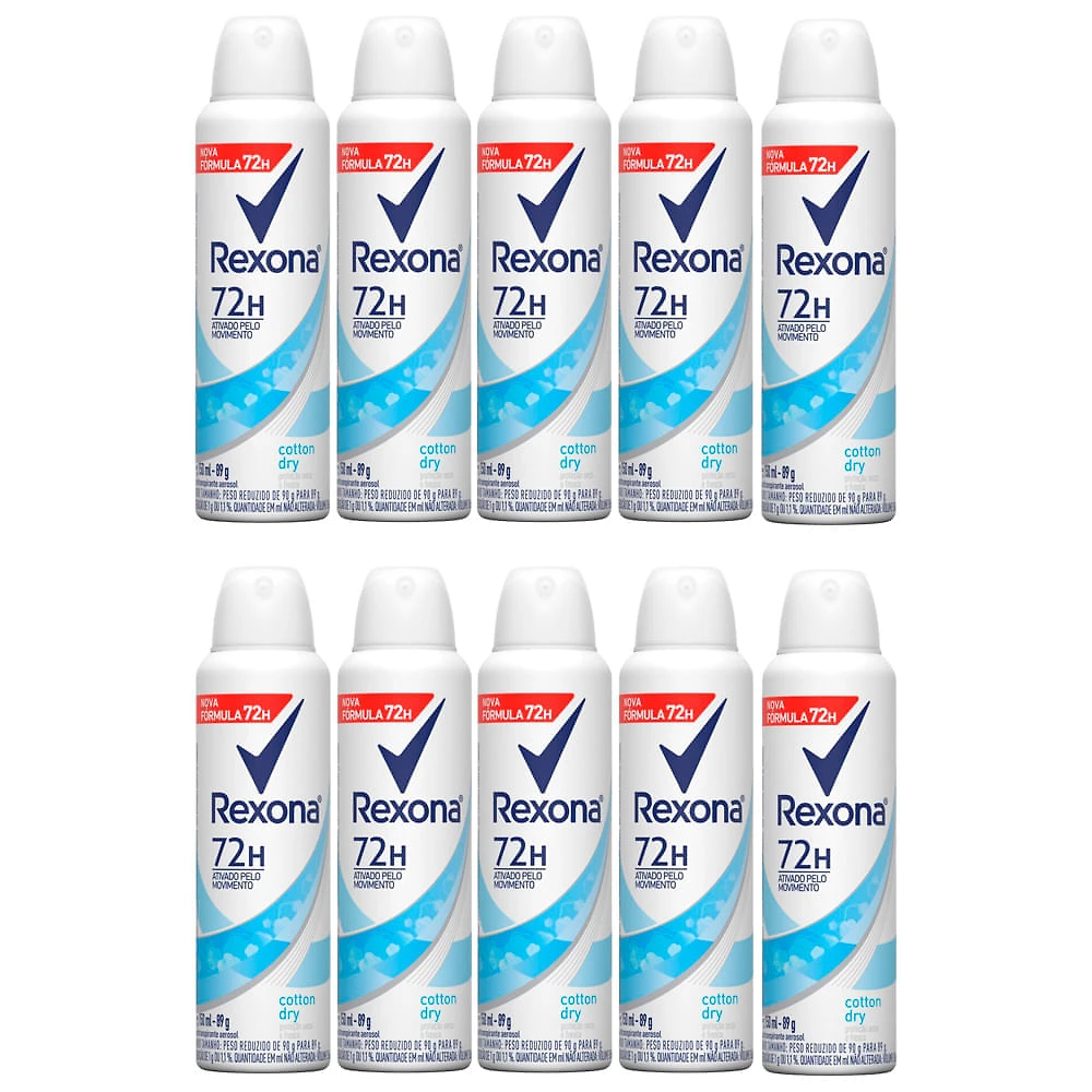 Kit 10 Desodorante Rexona Cotton Dry Aerosol Antitranspirante 48h 150ml