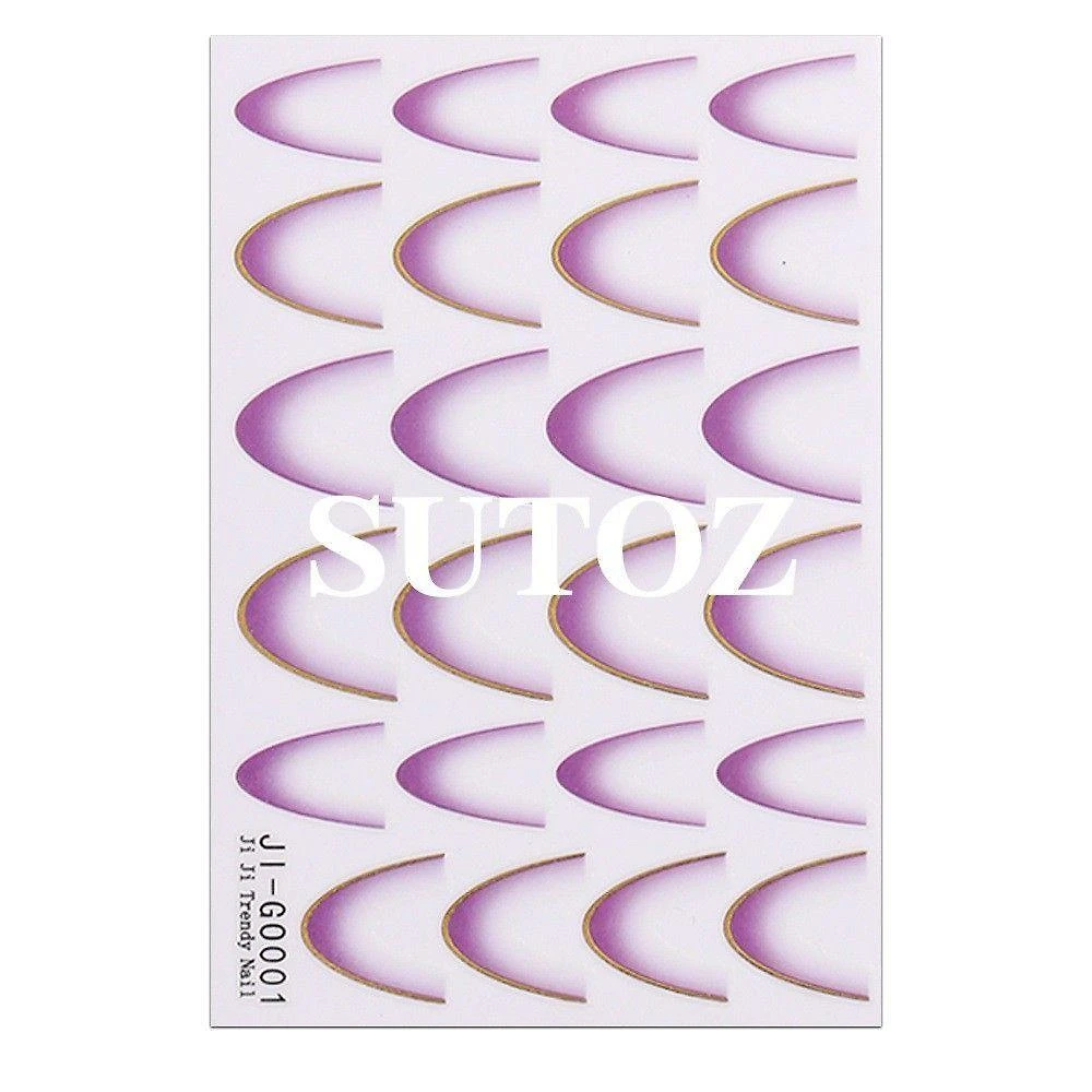 Adesivo de Unhas Ji-g0 para Nail Art Linha Francesa 3D Gradiente Azul Rosa Roxo Verde OEM