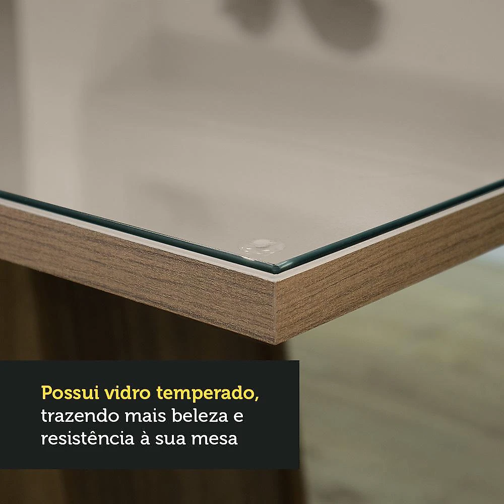 Miniatura Conjunto Sala de Jantar Madesa Evelin Mesa Tampo de Vidro com 4 Cadeiras Rustic/Crema/Imperial