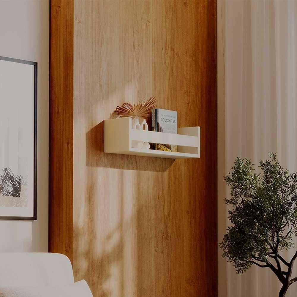 Prateleira Porta Livro 60X12CM MDF Suporte Invisível Organizador Sala Bege Claro Mercado