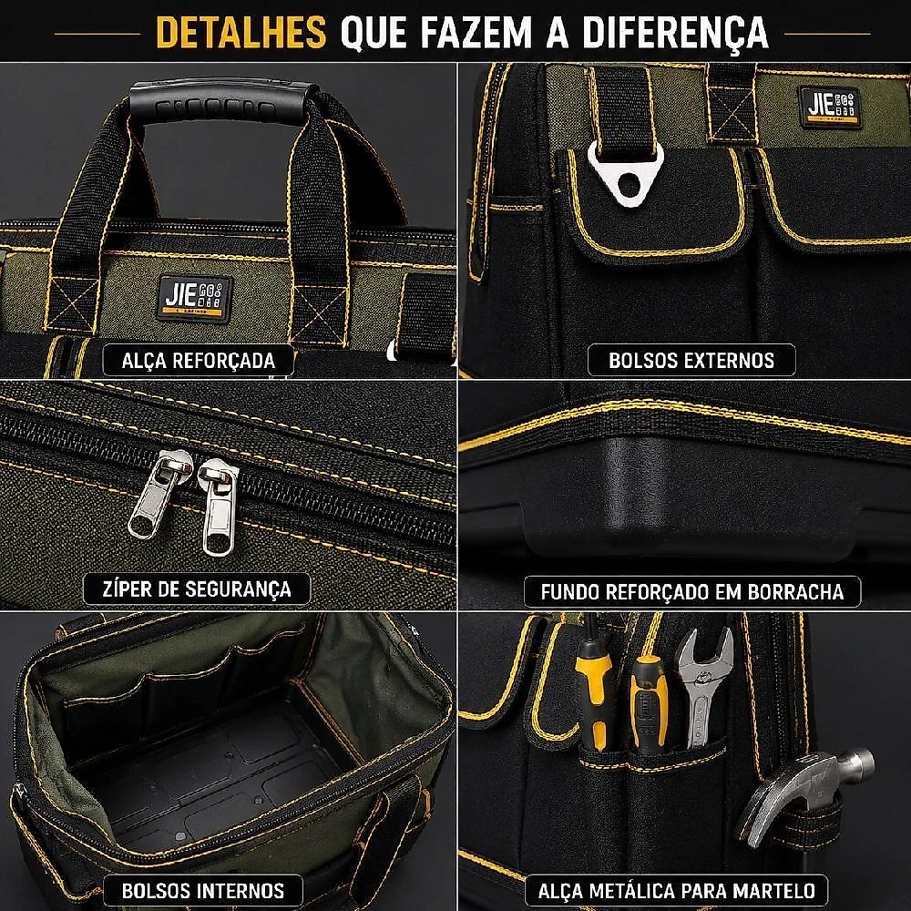 Bolsa Maleta para Ferramentas Grande Multifuncional 16 Bolsos Fundo Emborrachado Impermeavel