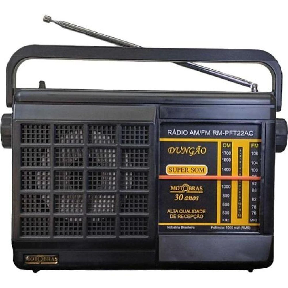 Rádio Portátil Motobras RM-PFT22AC para Ouvir Músicas com Sintonias FM e AM, 1000MW RMS, 110V-230V
