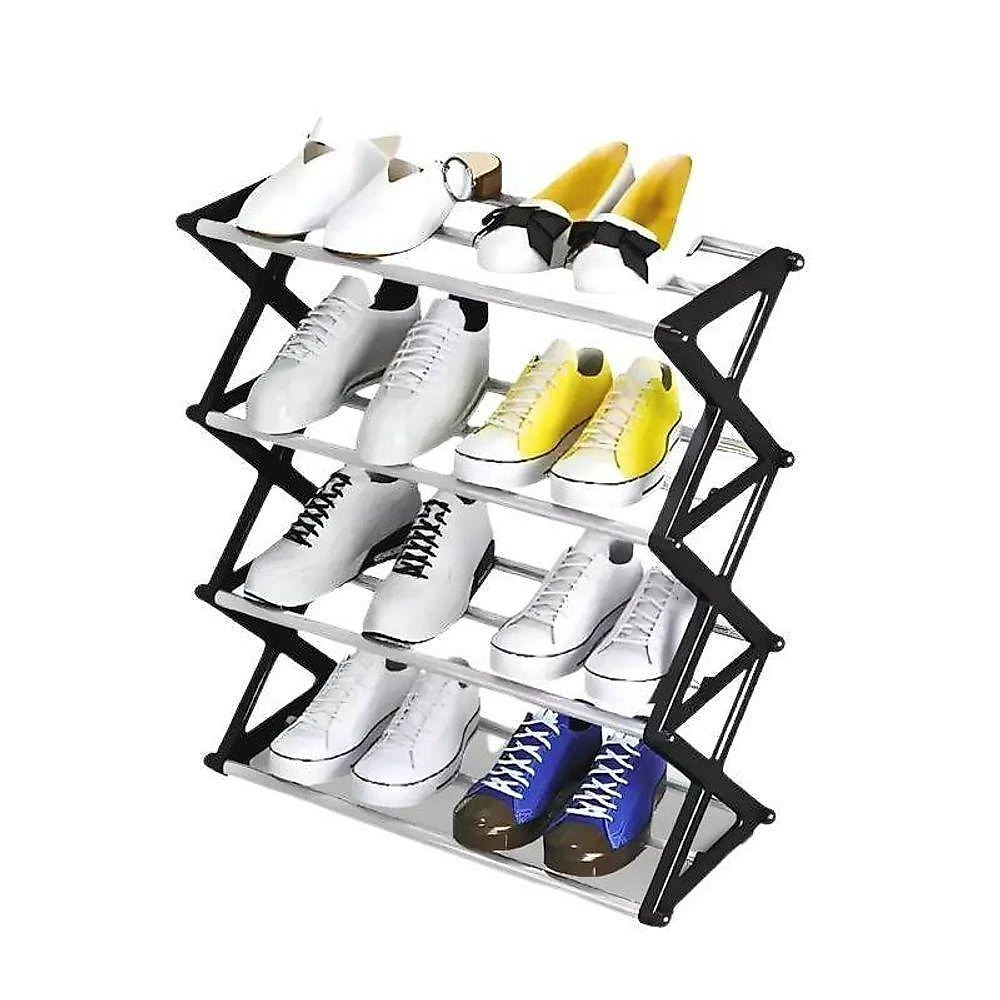 Sapateira Preta Organizadora com 4 Prateleiras 08 Pares Preto com Cinza webcontinental-6013400037099
