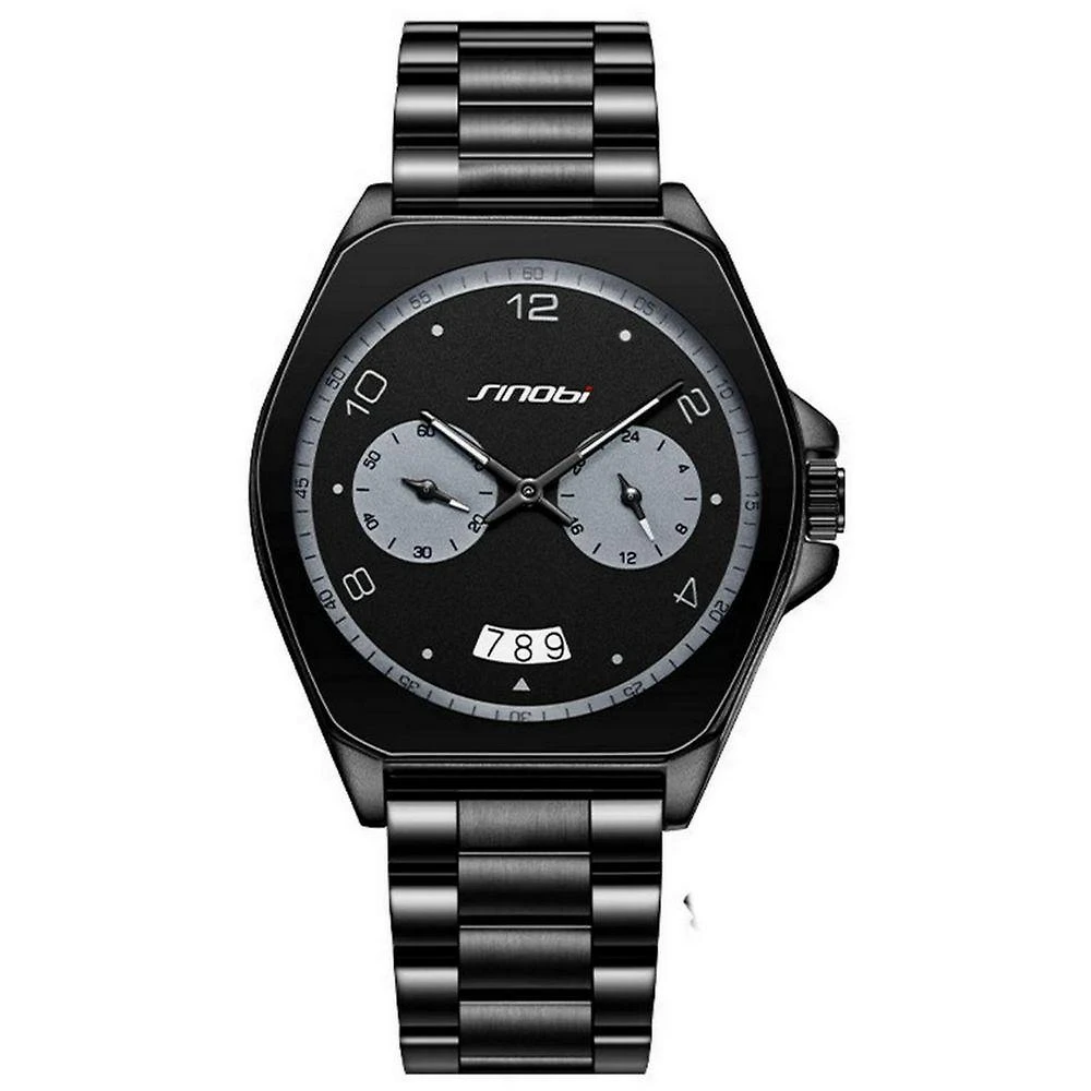 Relógio Masculino Esportivo de Quartzo à Prova D'água com Pulseira Couro Preto Sinobi