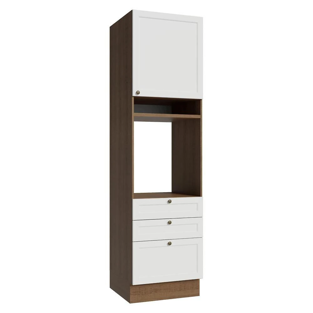 Torre Quente 60 Cm 1 Porta 3 Gavetas Rustic/branco Vik Madesa Rustic/branco