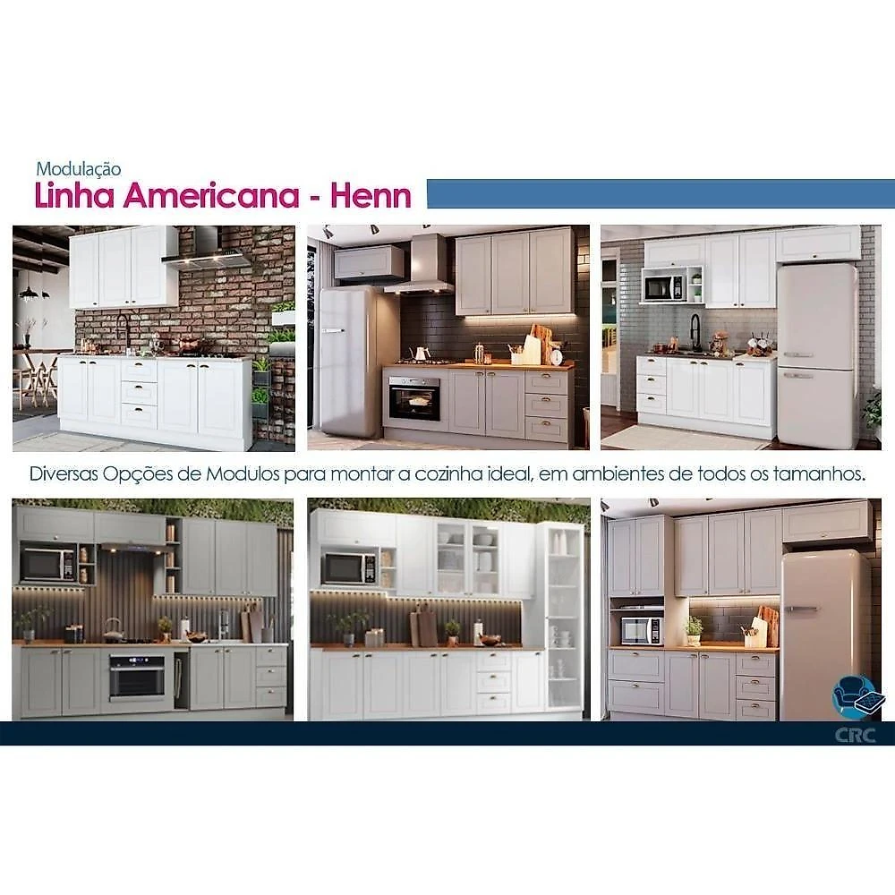Cozinha Completa 4 Peças Americana CZ148 6 Portas 3 Gavetas MDF-MDP Branco Móveis Henn