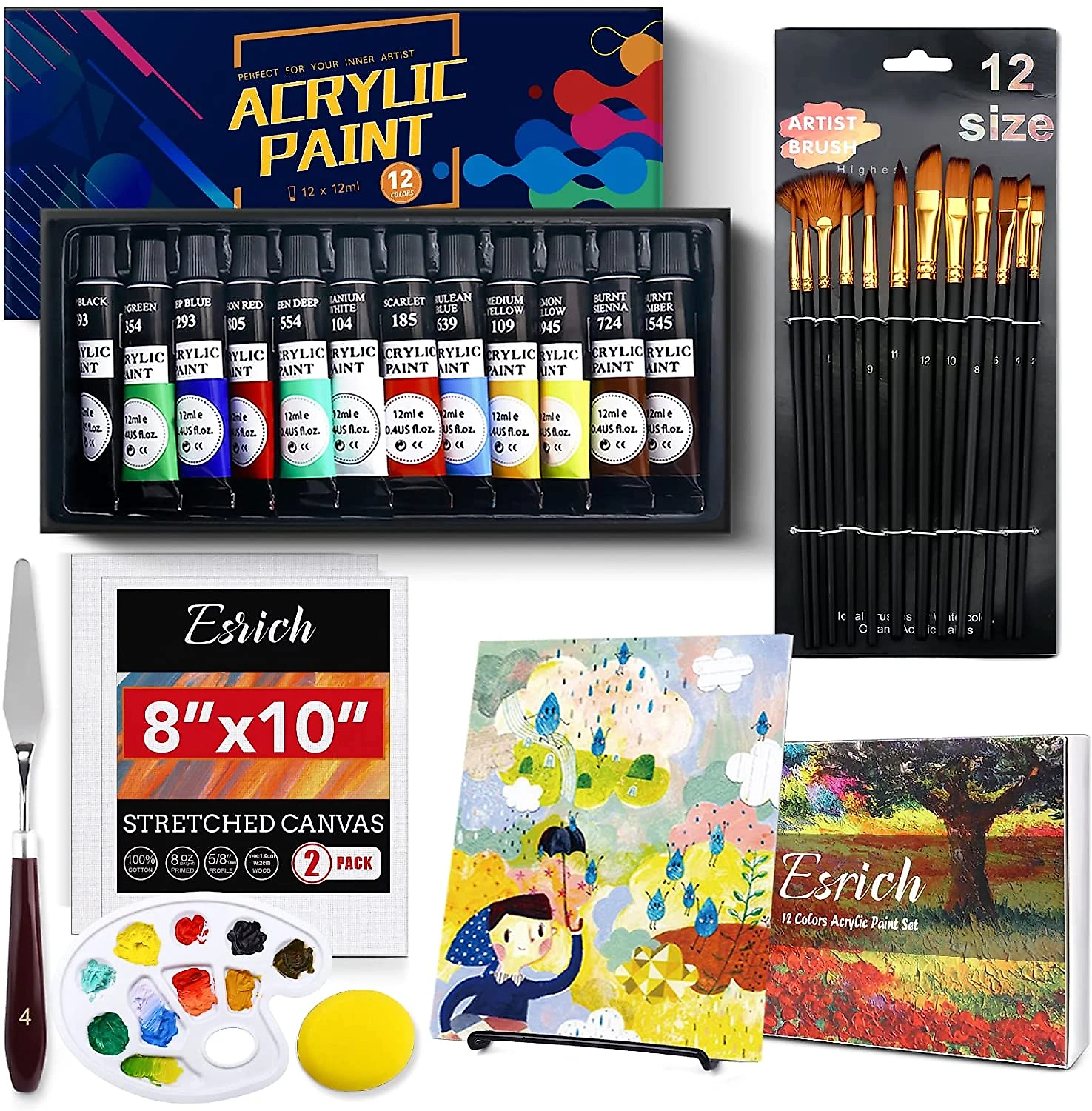 ESRICH Kit de Pintura Conjunto Artístico com 30 Peças Inclui 1 2 Tintas