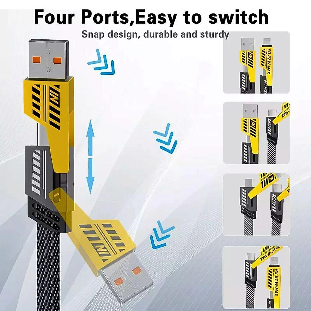 Cabo De Dados 4 Em 1 (usb/2x Tpc/lightning) Pd 27w / 65w