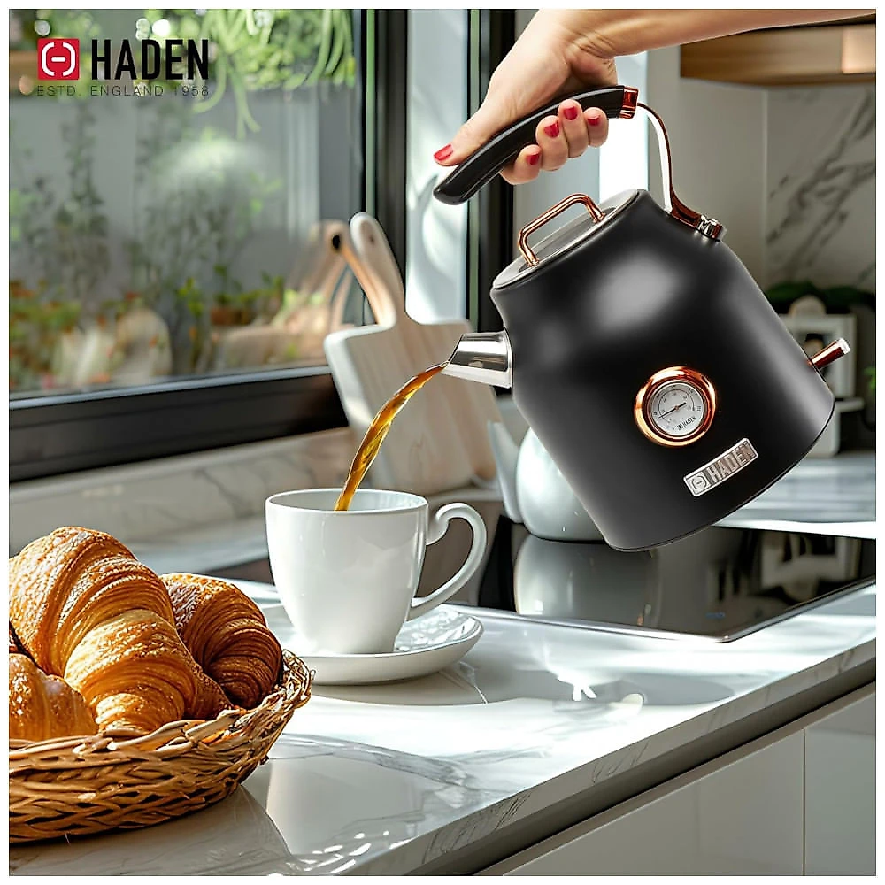 Conjunto chaleira elétrica 1,7L e torradeira 2 fatias Haden Dorset inox preto e cobre 1500W 110V ​
