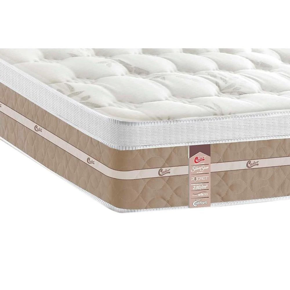Conjunto Box Baú King: Colchão Molas Castor Ensacadas Silver Star Air + Base Crc Suede Clean (193x203)