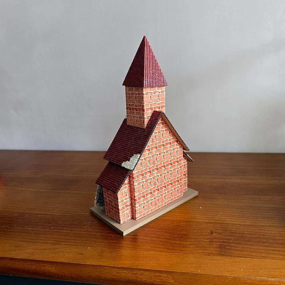 Igreja Decorativa de Natal com Led 26cm Iluminação em MDF Cinza Tok da Casa