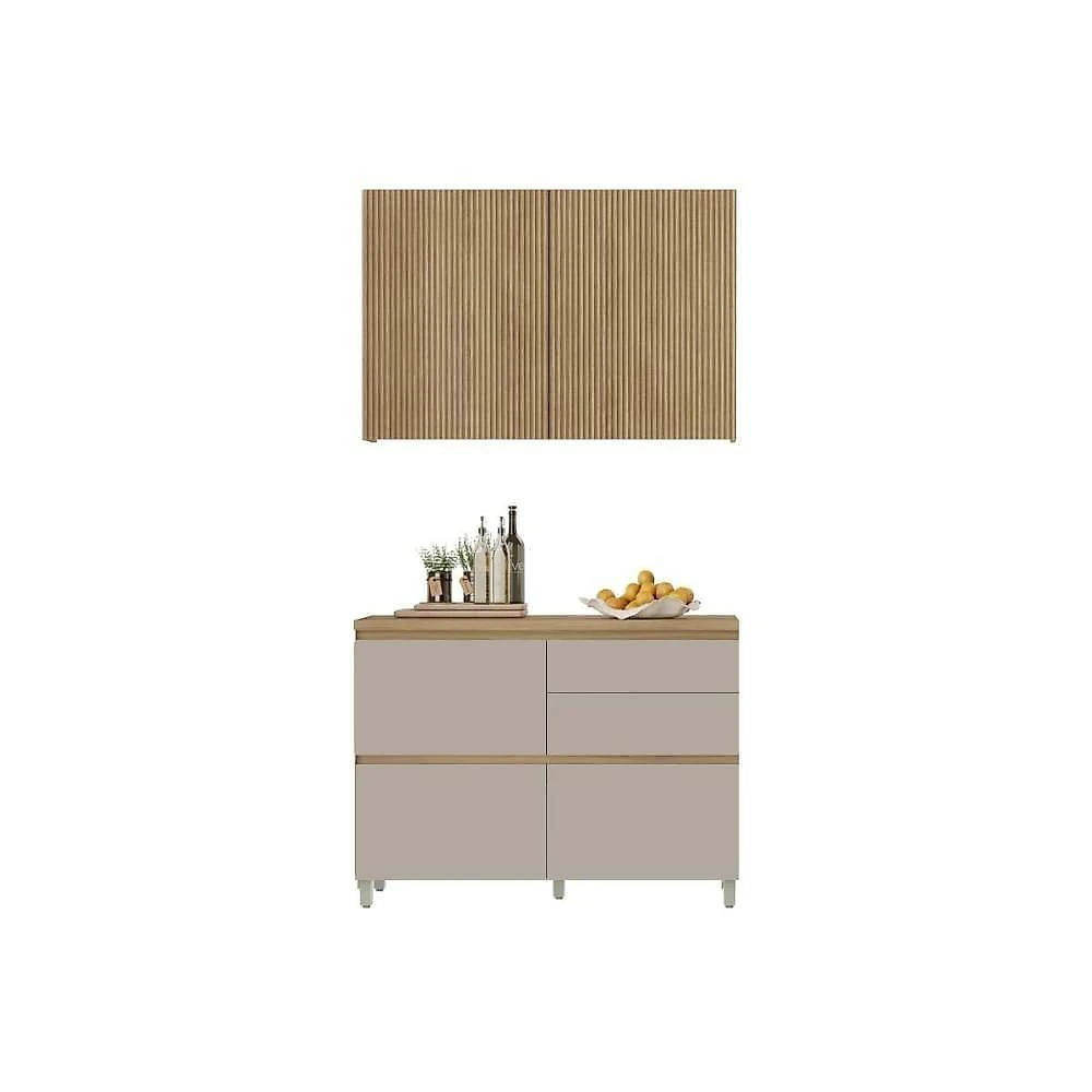 Kit Cozinha Rainha CZ430 3 Portas MDF Giratória Nature e Greige Nesher Móveis