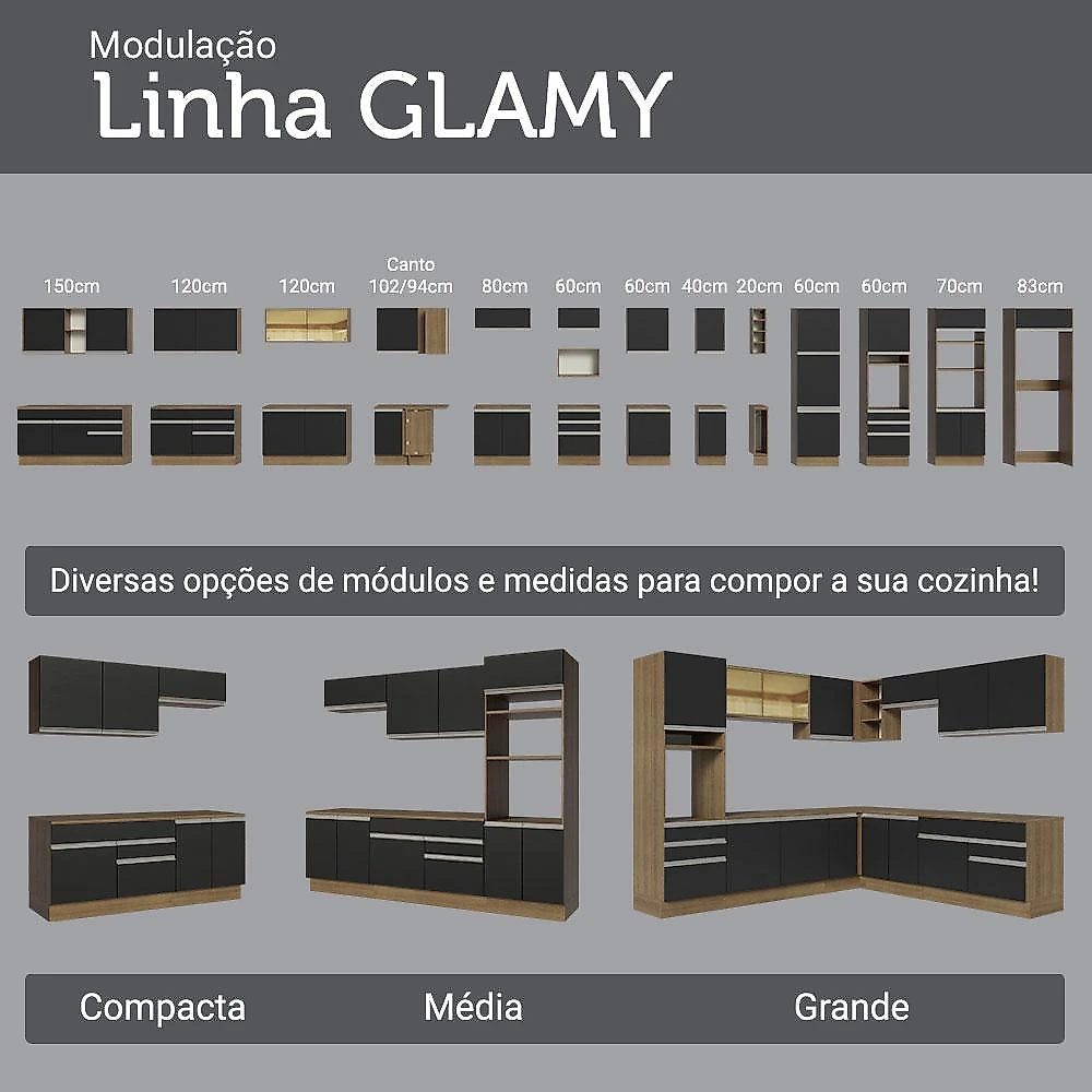 Porta-geladeira 83 cm 1 porta basculante preto/rustic/preto glamy madesa