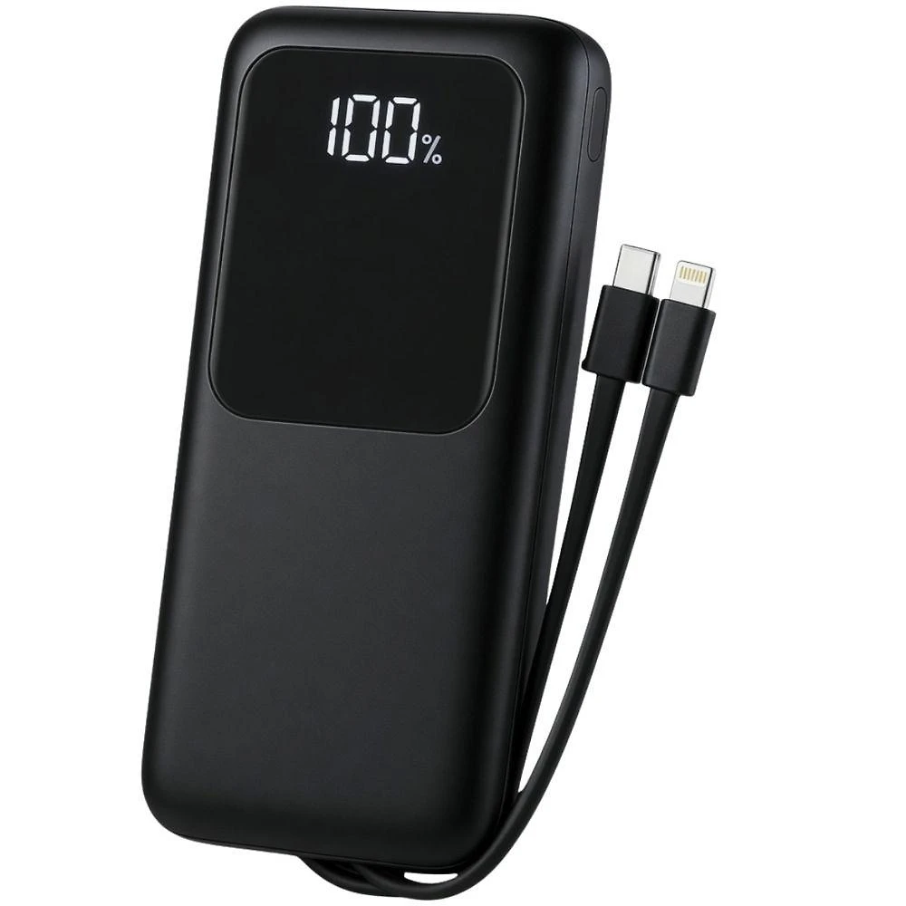 Powerbank MDM com Visor Digital e Cabos Usb C e Lightning para Celular
