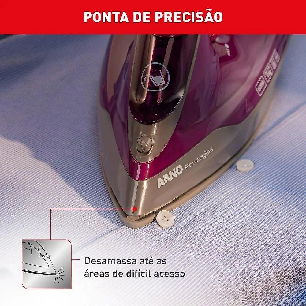 Ferro a Vapor Arno Powergliss FP01 1500W Base Xglide Roxo com Spray 110V