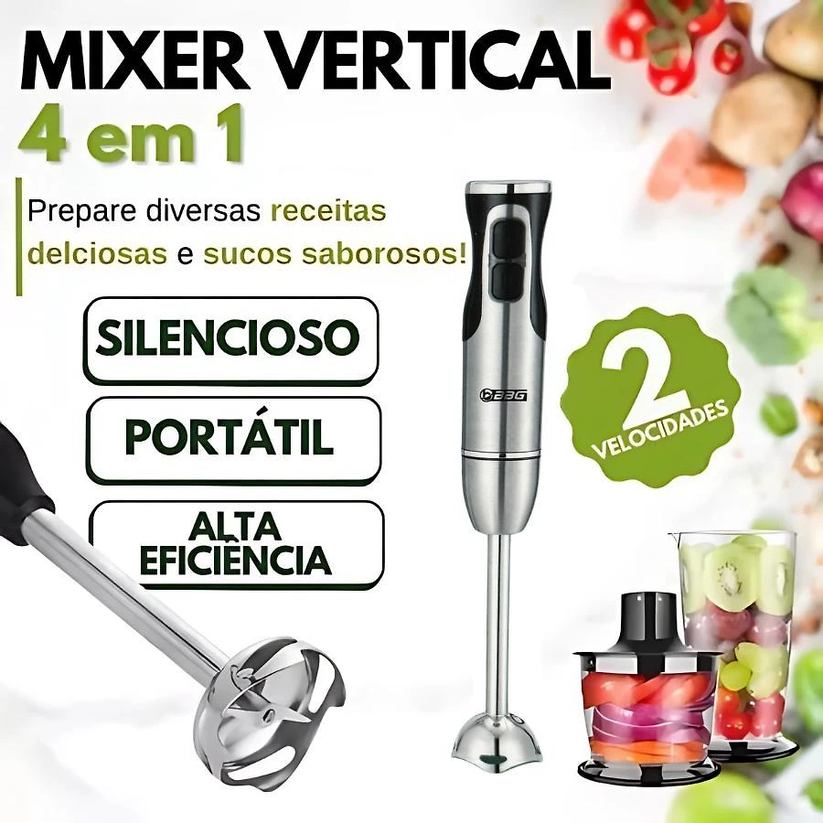 Miniatura Mixer Processador Inox 4 Em 1 500W 110V - Alta Potência