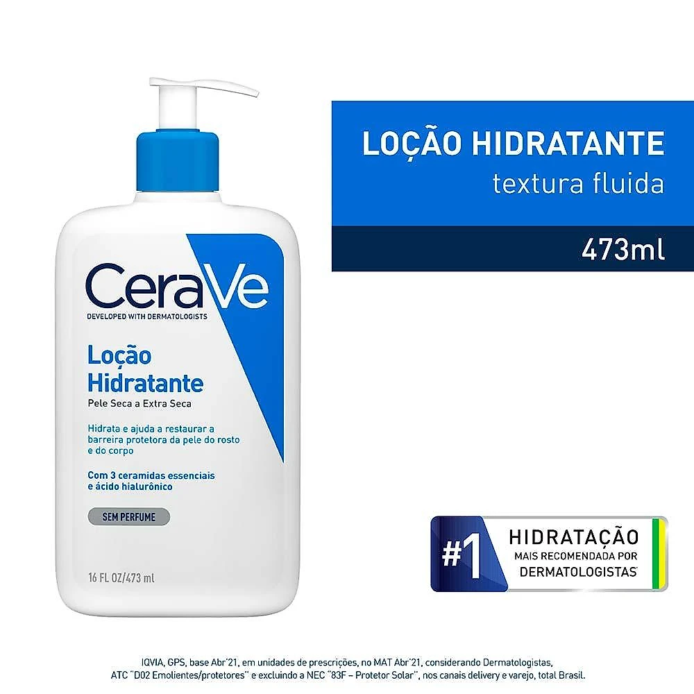 Loção hidratante corporal cerave para pele seca com Ácido hialurônico e ceramidas 473ml