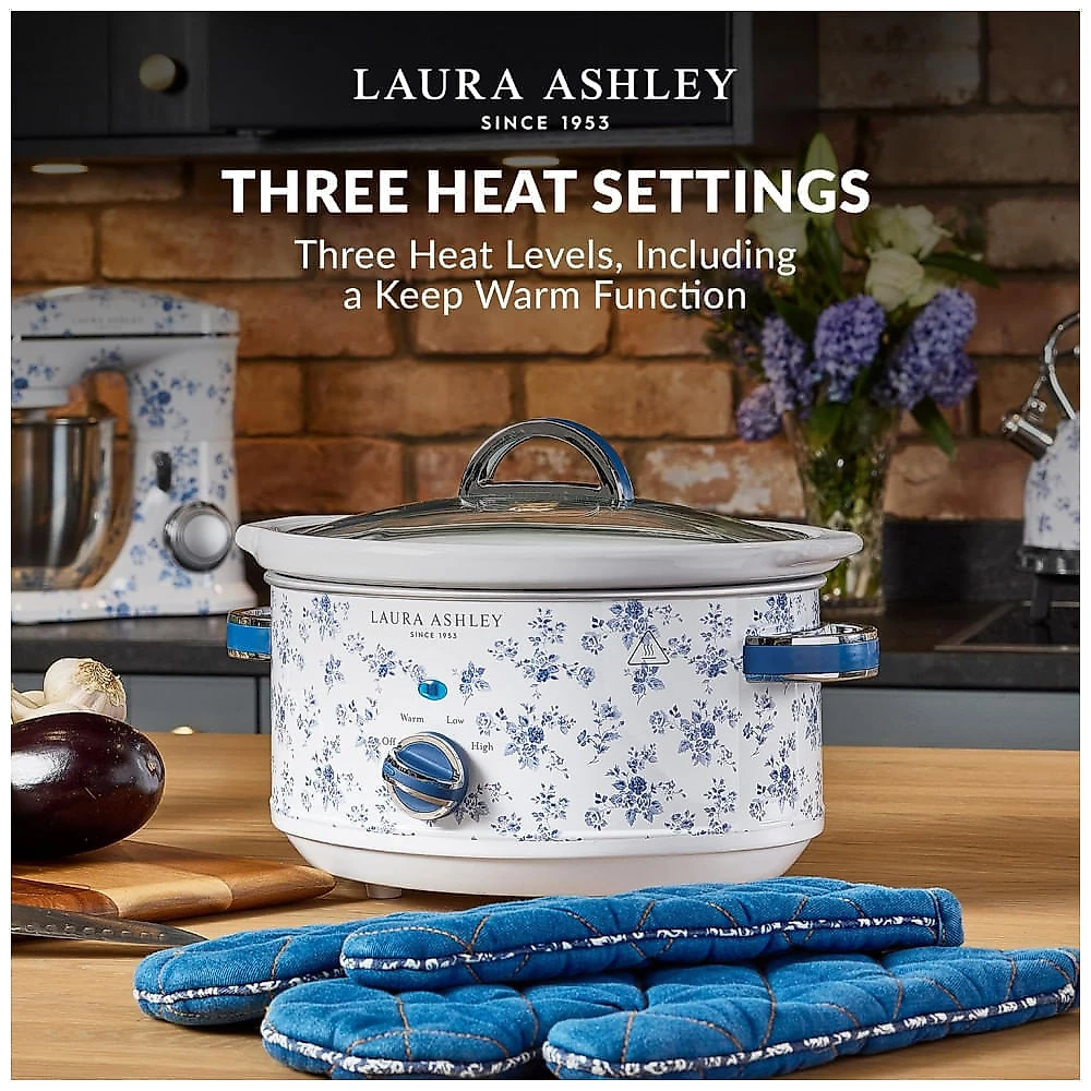 Panela elétrica de cozimento lento Laura Ashley 3,5L floral cuba cerâmica tampa de vidro 3 ajustes de temperatura 280W 110V