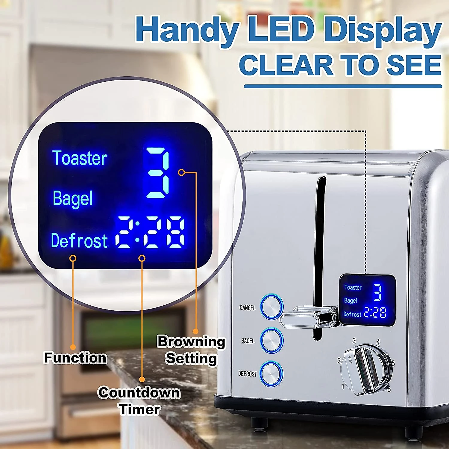 CUSIMAX Torradeira de 2 Fatias com Tela LED com 6 Níveis de Tostagem 850W110V Prata