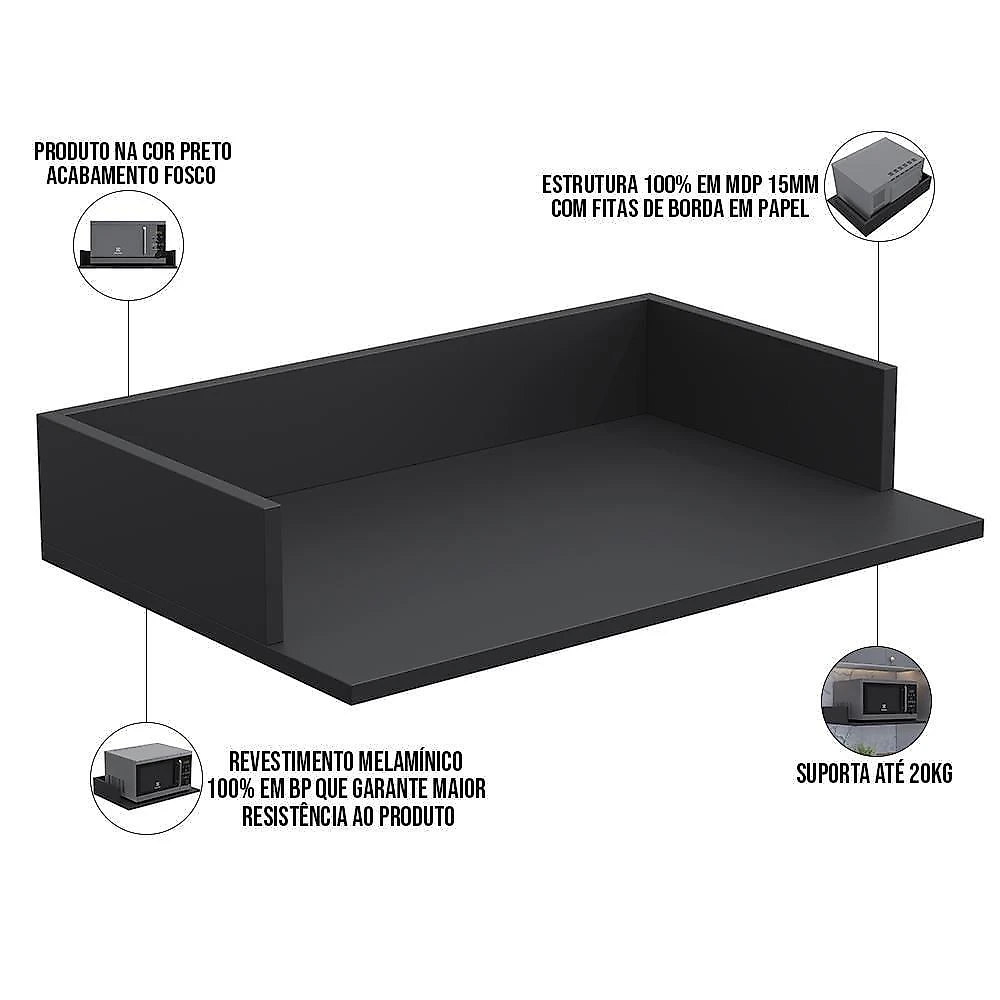 Kit 3 Suportes Suspensos Para Micro-Ondas 60X40cm Preto