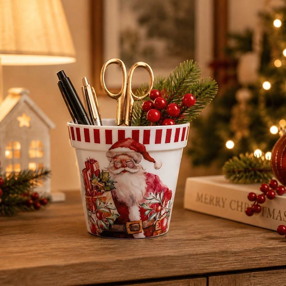 Pote Multiuso Decorativo Natalino Estampa Vintage Papai Noel Vermelho Yangzi 10CM