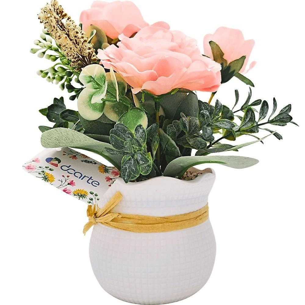 Vaso Decorativo com Flores DV80360 22CM com Rosas Branco, Rosa, Vermelho Branco