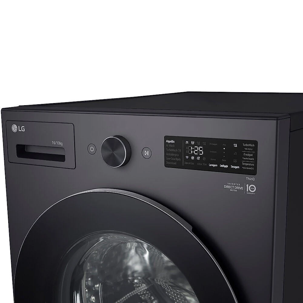 Lava e Seca WD16GNT 16Kg ou 10Kg Front Load Automático Touch LED LG Blkinox - 110V