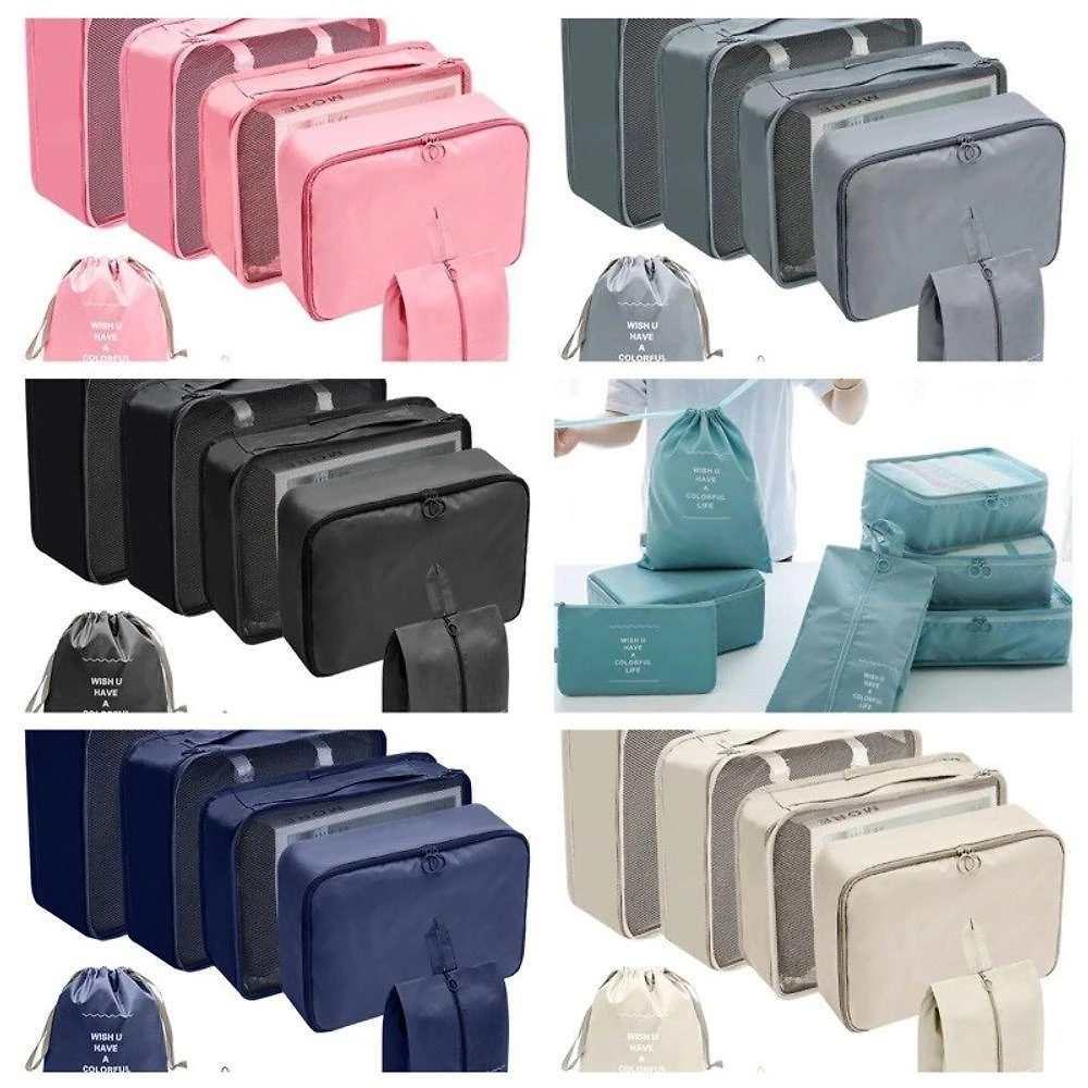 Kit de Organizadores de Mala 7 Peças Oem Necessaire em Nylon Resistente à Água Cor Aleatório Unissex
