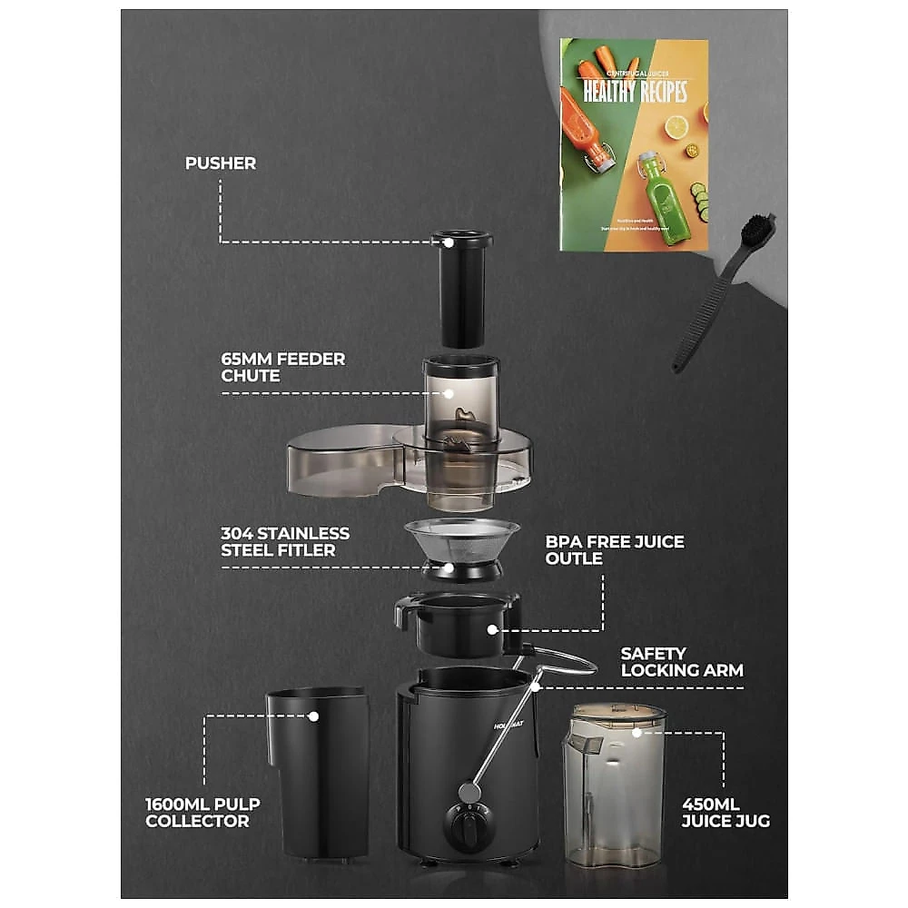 Extrator de Suco HOUSNAT para Frutas e Vegetais Inteiros com 3 Velocidades, Motor de 400 W Versão Atualizada para Sucos Rápidos, Escova de Limpeza e R Extrator de Suco HOUSNAT para Frutas e Vegetais Inteiros com 3 Velocidades, Motor de 400 W Versão Atualizada para Sucos Rápidos, Escova de Limpeza