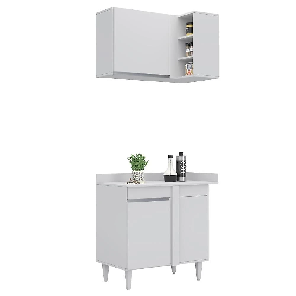 Armário De Cozinha Modulado De Canto Direito 5 Peças Cp43 Balcão Sem Tampo Branco - Lumil
