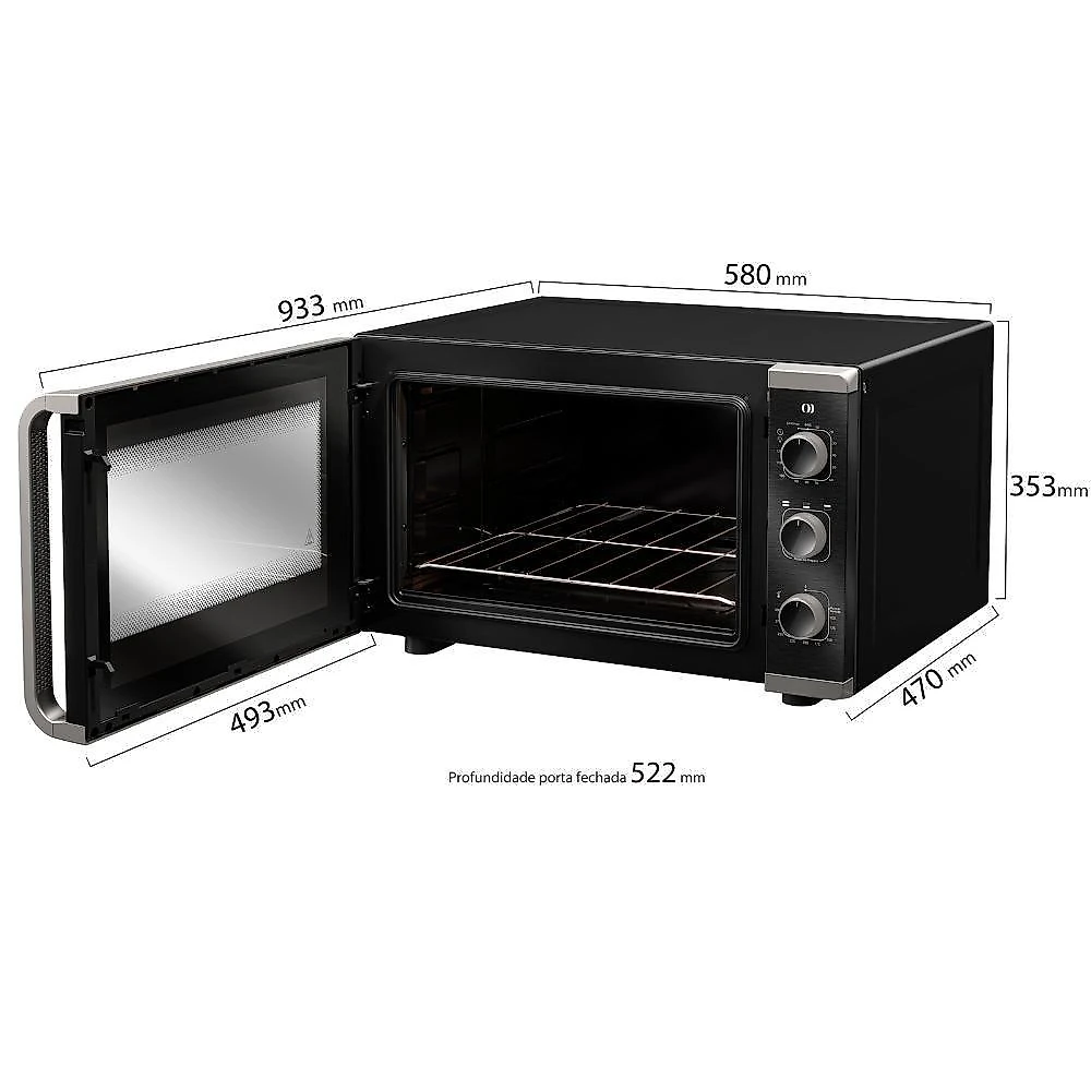 Forno Elétrico De Bancada Mueller 50 Litros E 3 Modos De Assar MFB50K Preto 110V