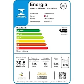 Geladeira LG Frost Free Preta GN-B392PXGB Duplex com Tecnologia Inverter Top Freezer - 395 litros 110V