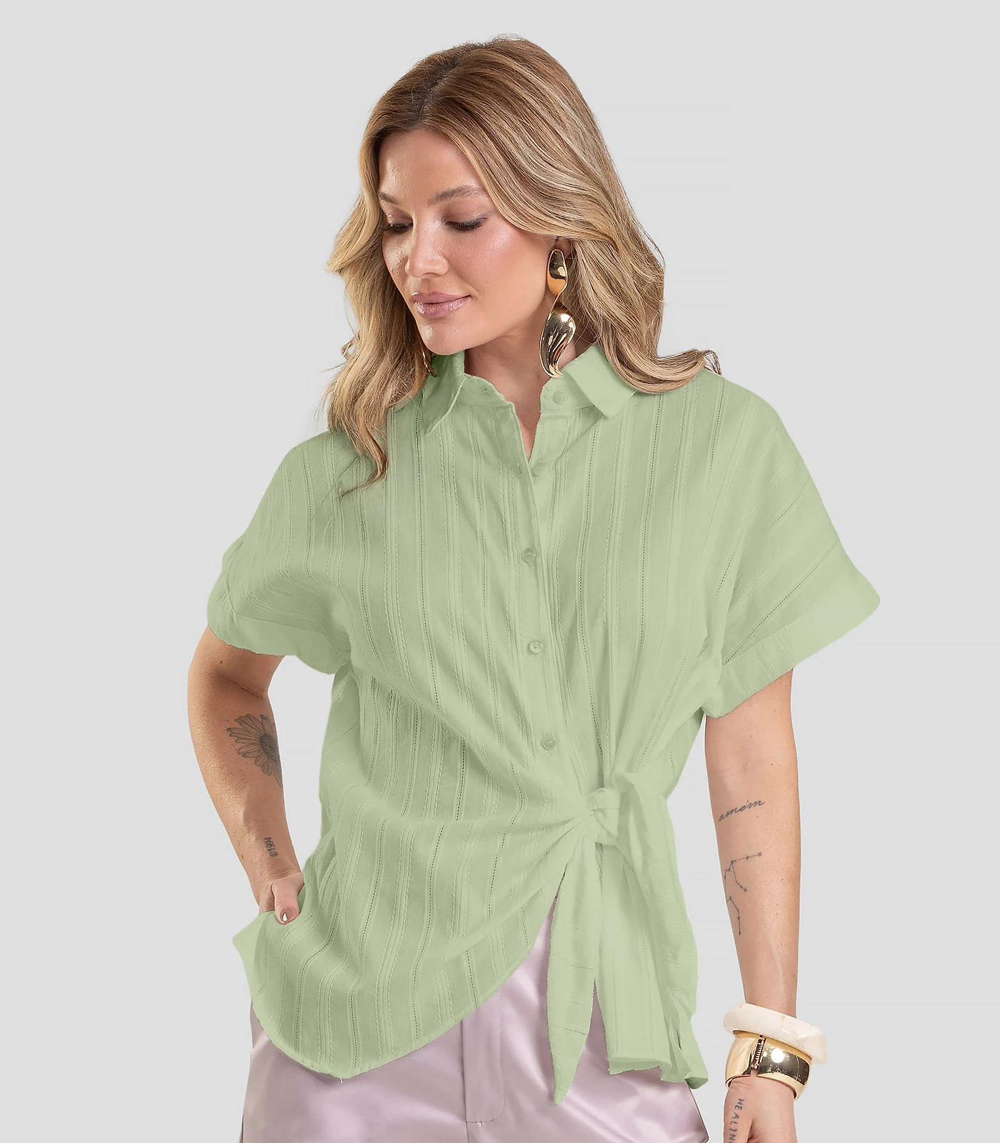 Camisa Feminina em Tricoline Dianna Verde